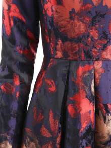 Floral Print Dress Without Belt Elegant Long Sleeve Formal Evening Prom Wedding Guest Gown, For Graduation, Dinner