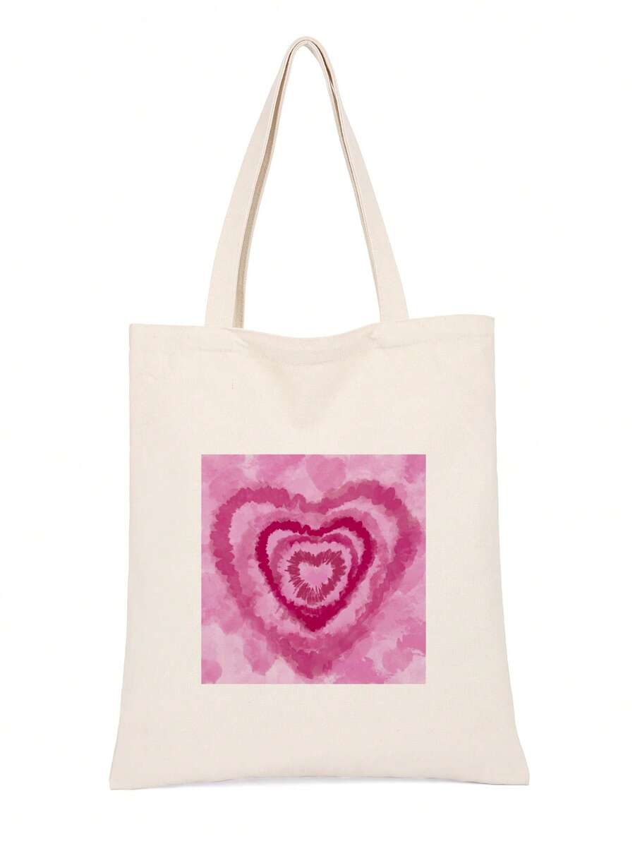 Bolsa de compras con estampado de corazón casual - Beis - Ver 1