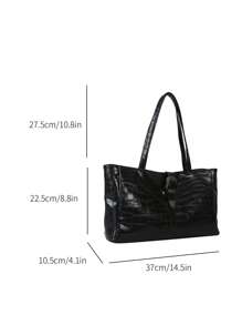 時尚單肩托特包鱷魚壓紋雙把手PU皮革 - 黑色 - 查看 3