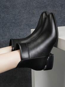 女性側拉鏈尖頭粗跟優雅黑色戶外經典靴 - 黑色 - 查看 4