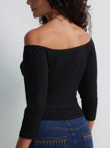 SHE(IN) BRASIL Off Shoulder Knot Front Tee - màu đen - Xem 2