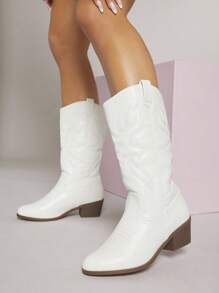 人造皮革刺繡牛仔靴 - 白色 - 查看 3