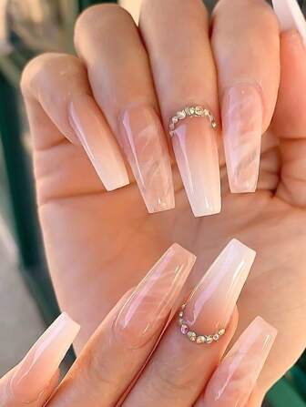 YADORNOS Eleve su estilo con el kit de uñas postizas completas de 24 piezas con diseño estilo francés, forma de ataúd largo con efecto degradado, juego de uñas de gel suministros para manicura de presión uñas falsas uña falsa uña acrílica