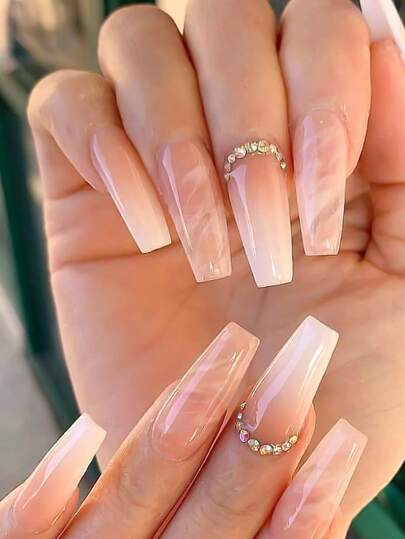 YADORNOS Elevate Your Style With 24pcs Long Coffin Ombre Full Cover Fake Nail Kit French Style Press-On Manicure Gel Nails Supplies