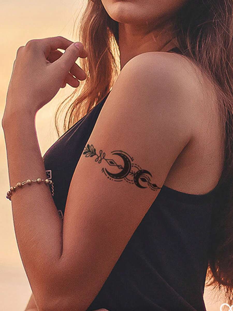 1sheet Moon Pattern Tattoo Sticker - Black - View 1