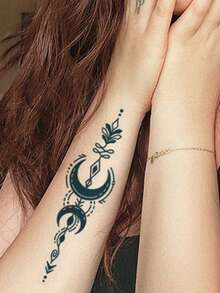 1sheet Moon Pattern Tattoo Sticker - Black - View 4