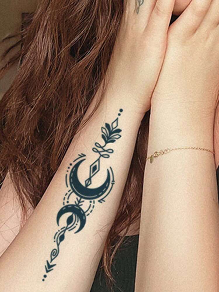 1 tấm Nhãn dán hình xăm hoa văn mặt trăng - màu đen - Xem 4