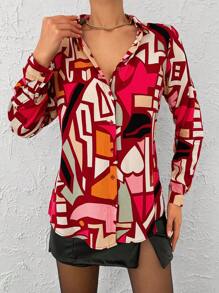 EURMUSE 幾何印花前紐扣襯衫 - 彩色 - 查看 3