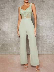 Hauture 蕾丝网布嵌件紧身胸衣优雅连身裤 - 薄荷綠 - 查看 1