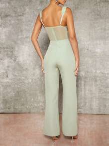 Hauture 蕾丝网布嵌件紧身胸衣优雅连身裤 - 薄荷綠 - 查看 2