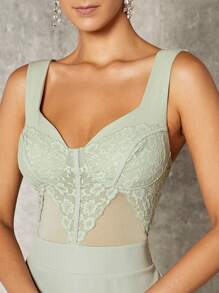 Hauture 蕾丝网布嵌件紧身胸衣优雅连身裤 - 薄荷綠 - 查看 3