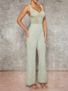 Hauture 蕾丝网布嵌件紧身胸衣优雅连身裤 - 薄荷綠 - 查看 4