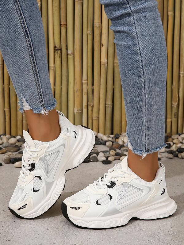 Sporty Running Shoes For Women, Two Tone Lace-up Front Sneakers