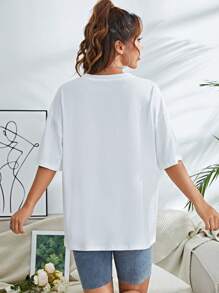 SHEIN EZwear 印花落肩T恤