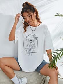 SHEIN EZwear 印花落肩T恤