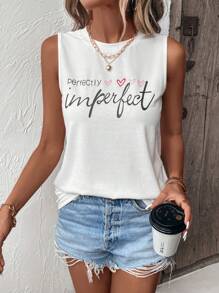 SHEIN LUNE Heart & Slogan Graphic Tank Top - White - View 7