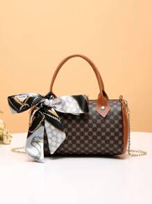 复古印花女士手提包配围巾链，时尚百搭单肩包 - 彩色 - 查看 4