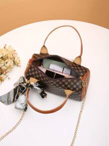 复古印花女士手提包配围巾链，时尚百搭单肩包 - 彩色 - 查看 5