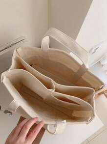 Casual Tote Bag Multi-compartment Adjustable Strap - Beige - View 4