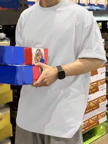 DAZY Men Cotton Solid Drop Shoulder Plain T Shirt