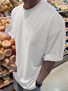 DAZY Men Cotton Solid Drop Shoulder Plain T Shirt