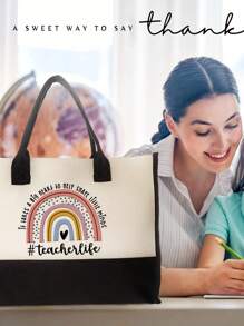 适合女儿、姐妹、女朋友和青少年的帆布手提包。这款鼓励礼物适合海滩、旅行、婚礼、生日、节日，是送给女性、妈妈、老师、朋友、伴娘和学生的绝佳礼物。适合返校的大包，永远最好的教师礼物，圣诞节最好的教师礼物 - 彩色 - 查看 3