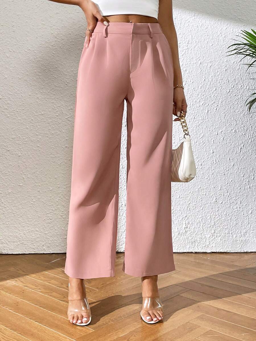 SHEIN PETITE Quần nữ Nút Túi Dây kéo màu trơn Thanh lịch - Màu Hồng San hô - Xem 1