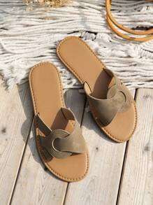 Xăng đan bệt cắt nhẹ cho nữ, Xăng đan kaki thanh lịch cho mùa hè - Màu Khaki - Xem 2