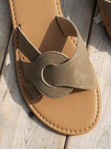 Xăng đan bệt cắt nhẹ cho nữ, Xăng đan kaki thanh lịch cho mùa hè - Màu Khaki - Xem 5