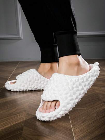 Women Minimalist Textured Single Band Slides, EVA Fashion Slides