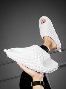 Women Minimalist Textured Single Band Slides, EVA Fashion Slides - White - View 2