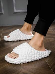 Women Minimalist Textured Single Band Slides, EVA Fashion Slides - White - View 3