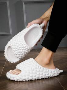 Women Minimalist Textured Single Band Slides, EVA Fashion Slides - White - View 4