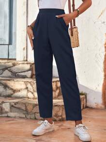 SHEIN Frenchy Quần nữ Túi màu trơn Giải trí - Màu xanh hải quân - Xem 1