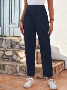 SHEIN Frenchy Quần nữ Túi màu trơn Giải trí - Màu xanh hải quân - Xem 5