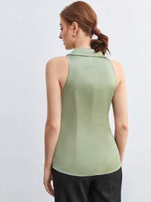 BizChic Ruched Front Sleeveless Solid Blouse Workwear - Mint Green - View 2