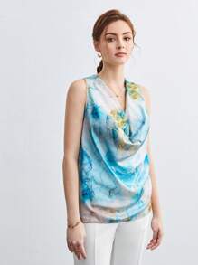 BizChic Marble Print Cowl Neck Top Workwear - Multicolor - View 3