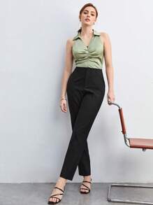 BizChic Ruched Front Sleeveless Solid Blouse Workwear - Mint Green - View 4