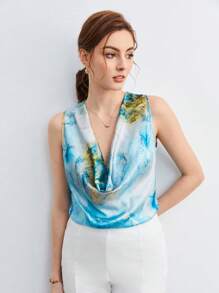 BizChic Marble Print Cowl Neck Top Workwear - Multicolor - View 5