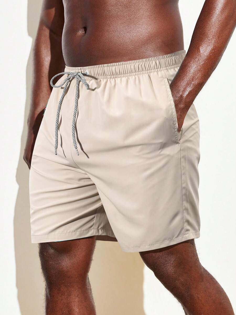 Manfinity Men Drawstring Waist Slant Pocket Shorts - Beige - View 1