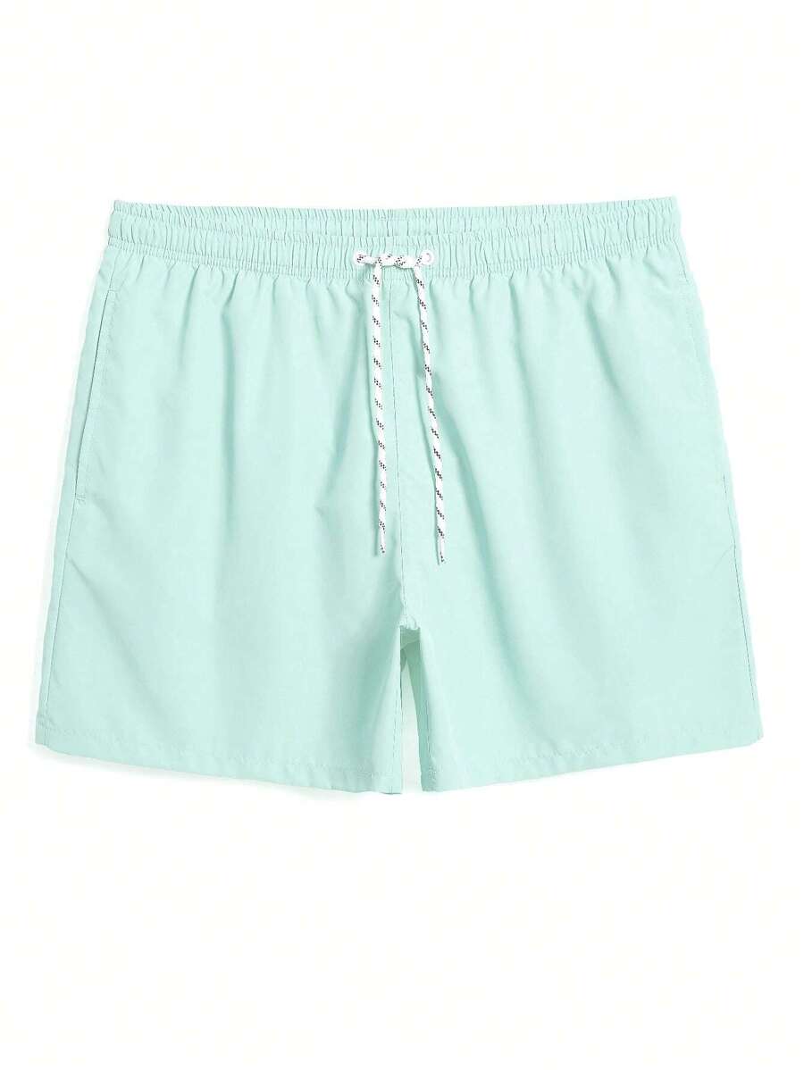 ZELFYO Men Solid Drawstring Waist Swim Trunks - Mint Blue - View 1