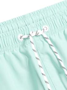 ZELFYO Men Solid Drawstring Waist Swim Trunks - Mint Blue - View 3