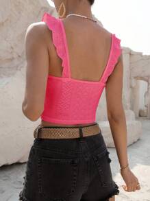 SHEIN VCAY Top crop ribete con fruncido - Rosa Fucsia - Ver 2