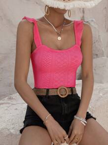 SHEIN VCAY Top crop ribete con fruncido - Rosa Fucsia - Ver 6