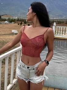 DAZY Áo khoác và áo lót dành cho xe tăng nữ cắt Hoa Tất cả trên in Gợi cảm - Màu Cam cháy - Xem 5