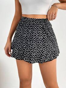 SHEIN Tall Ditsy Floral Print Elastic Waist Skort - Black - View 3