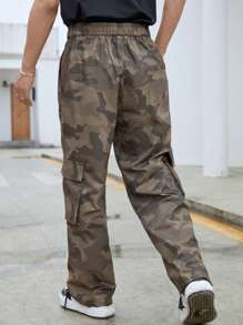 Manfinity EMRG Men Camo Print Flap Pocket Side Drawstring Waist Cargo Trousers - Army Green - View 2