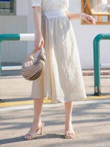 DAZY Váy mùa hè màu trơn, eo bất đối xứng - Màu be - Xem 2