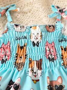 Baby Cartoon Graphic Bow Shoulder Cami Dress - Blue - View 3