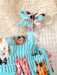 Baby Cartoon Graphic Bow Shoulder Cami Dress - Blue - View 4